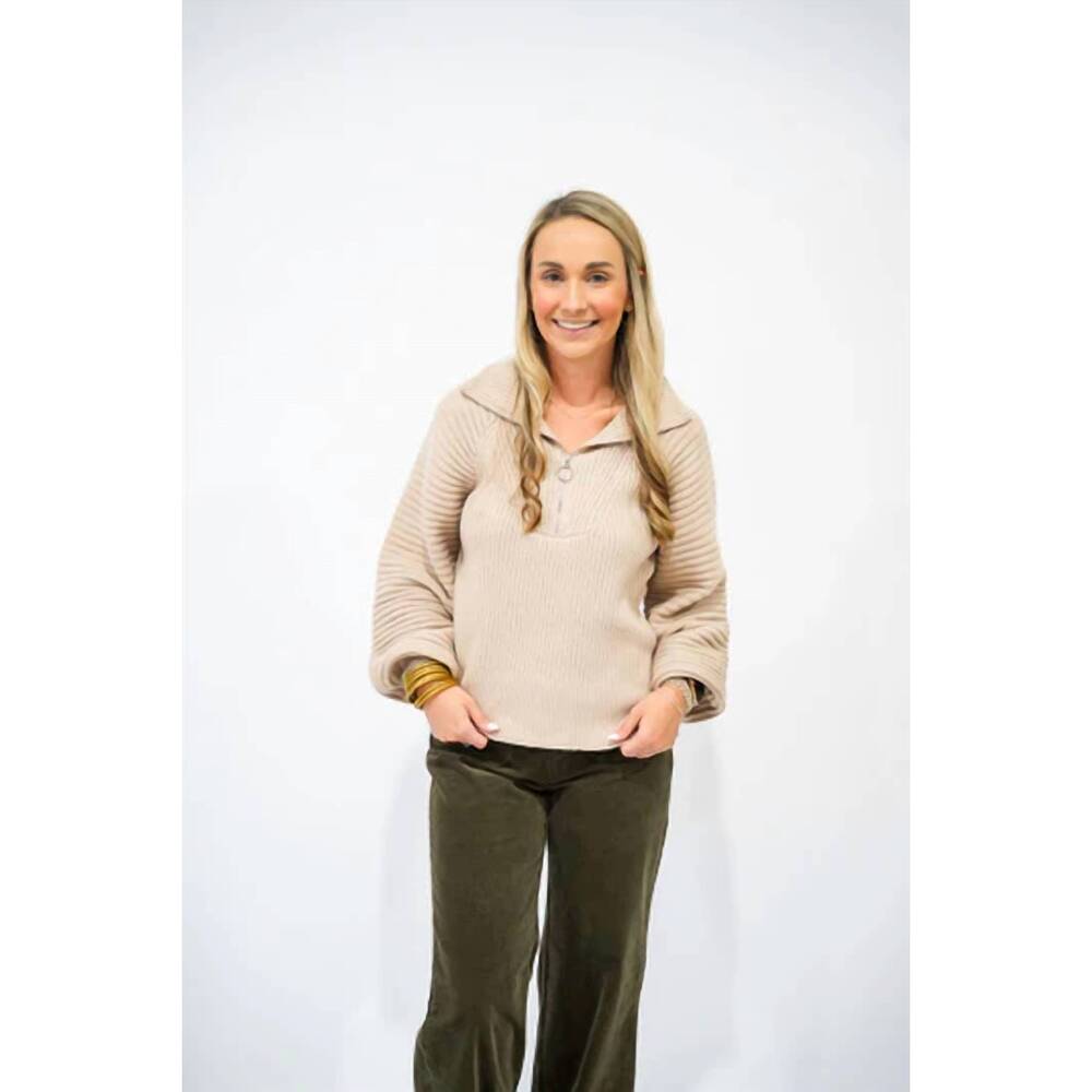 NEW SO ME half zip balloon sleeve sweater in taupe